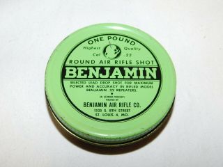Vintage Tin - " Benjamin ".  22 Cal.  Lead Round Air Rifle Shot Pellets Tin Only