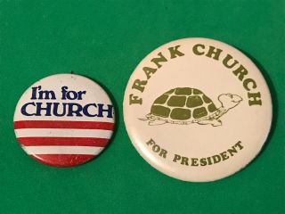 2 Vintage Frank Church Presidential Campaign Pinback Buttons 1976 Idaho Turtle