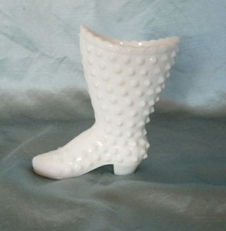 Vintage Fenton White Milk Glass Hobnail High Top Laced Laces Boot Slipper Shoe