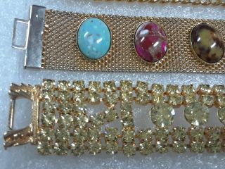 vintage Sarah Coventry wide mesh bracelet with stones,  light green,  gold chain 3