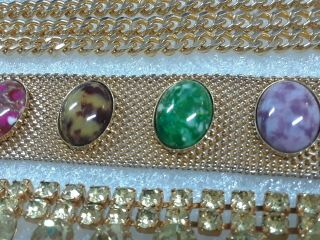 vintage Sarah Coventry wide mesh bracelet with stones,  light green,  gold chain 4