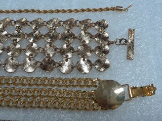 vintage Sarah Coventry wide mesh bracelet with stones,  light green,  gold chain 8