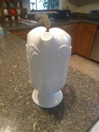 VINTAGE FOOTED MILK GLASS WATER PITCHER GRAPE and Leaf PATTERN 3