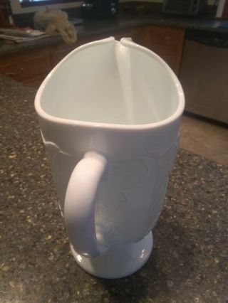 VINTAGE FOOTED MILK GLASS WATER PITCHER GRAPE and Leaf PATTERN 5