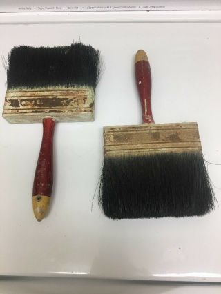 Vintage Old Paint Brushes Red Wooden Handle 5 Inches Pair
