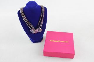 Vintage Signed Butler And Wilson Crystal Flower Statement Necklace Pink
