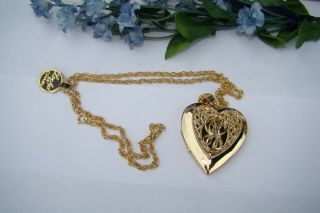 Vintage Very Pretty Large Heart Locket Necklace With Tag