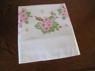 Vintage Single Pillowcase Embroidered Sprays Of Cherry Blossoms Wow