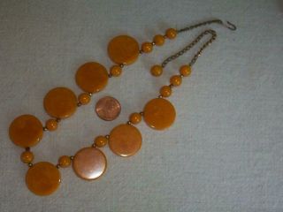 Vintage Jewelry Bakelite Necklace Marbled Butterscotch Disks & Beads