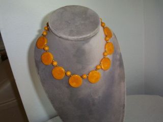 Vintage Jewelry Bakelite Necklace Marbled Butterscotch Disks & Beads 2