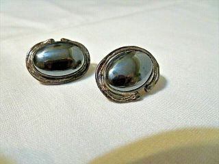 Vintage Avi Soffer Sterling Pierced Earrings With Stones Hand Crafted Hematite