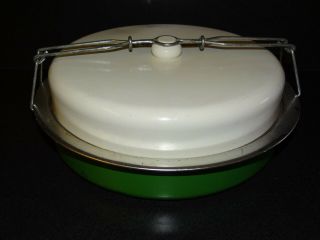 Vintage Green Metal Cake / Pie Carrier Tin 2