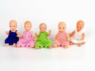 5 X Vintage Miniature Doll,  Toddler Doll,  Igra Czechoslovakia,  Circa 1955.