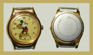 Vintage Lorus Disney Mickey Mouse V515 - 6080 Gold Plated Quartz Watch - - Japan