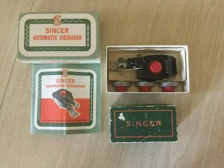Vintage Singer Automatic Zigzagger No.  160985 & Sewing Machine Attachments