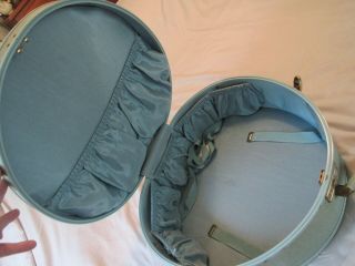 Vintage Samsonite Streamlite Round Hat Box Carry On Train Case W/ Key Blue