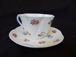 Vintage Shelley Bone China Cup & Saucer Blue Pansy Forget Me Not