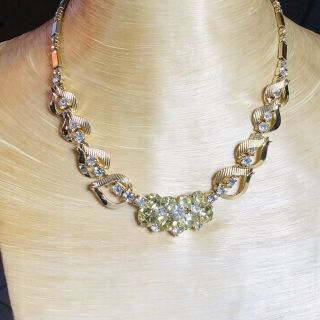 Vtg High End Crystal Rhinestone Necklace Signed Sarah Coventry Canary Ornate