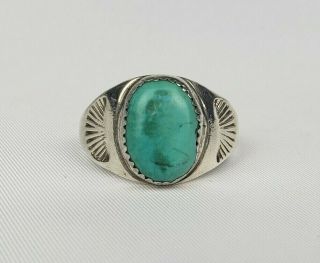 Vintage Sterling Silver Turquoise Southwest Ring Hand Stamped Men 