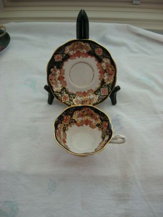 Vintage Royal Albert Heirloom Bone China Royal Blue Floral Footed Tea Cup Saucer