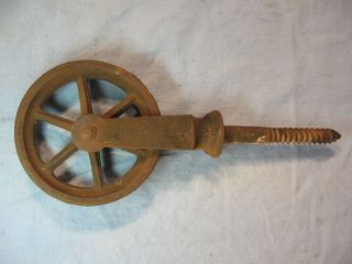 Vintage Cast Iron 6 Spokes Metal Wheel Screw In Pulley