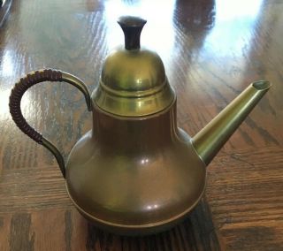 M Vintage Copper And Brass Tea Kettle.  Wrapped Handle.  Made In Holland