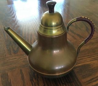 M Vintage Copper And Brass Tea Kettle.  Wrapped Handle.  Made In Holland 2
