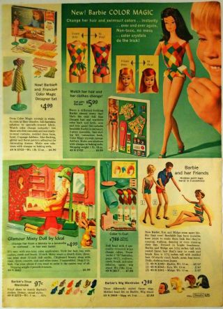 1966 Vintage Paper Print Ad Barbie Color Magic Doll Francie Mod Outfit Sport Car