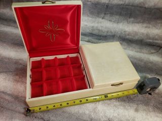 Vintage Buxton Jewelry Box 2 door secret compartment White/ Creme Red Interior 4