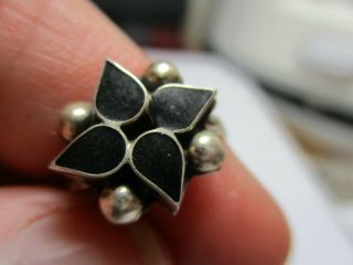 Sterling Silver 925 Estate Vintage Black Onyx Flower Taxco Band Ring Size 6