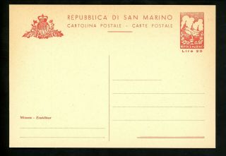 Postal Stationery H&g 32 San Marino Postal Card 1951 Vintage