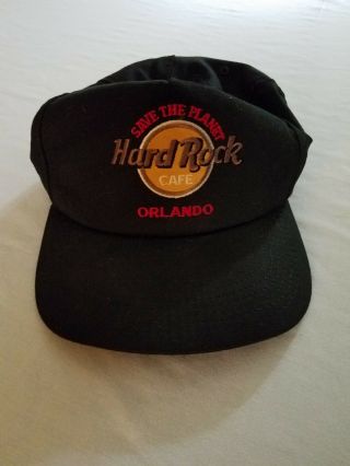 Hard Rock Cafe Orlando Hat Vintage 80s Black Leather Adjustable Strap Cap