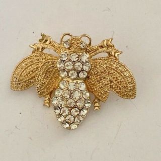 Vintage Gold Tone Crystal Rhinestone Bumble Bee Bug Fly Brooch Pin Jewelry