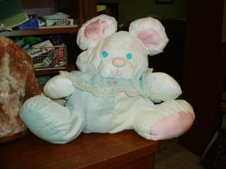 Vtg.  Fisher Price Baby Puffalump Mouse With Rattle Pink Blue White 1980 