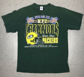 Green Bay Packers Vintage 1997 Nfc Champs Bowl Xxxi T - Shirt Size