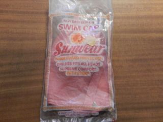 Vintage Sunwear Pink Rubber Swim Bathing Cap Chin Strap