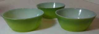 Vintage Set Of 3 Anchor Hocking Fire King Avocado Green Milkglass Bowls
