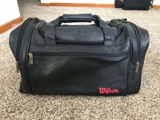 Vintage Wilson Black Leather Gym Bag,  Tennis Bag,  Travel Bag