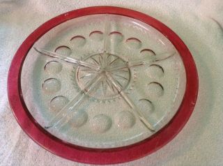 Vintage Kings Crown Ruby Flash Stain Huge 14 " Dia 5 Part Divided Serving Dish