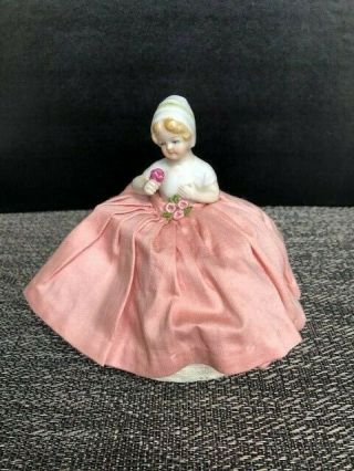 Antique Marked Germany Porcelain Half Doll Girl W/ Extended Arms Holding Flowers