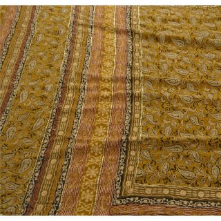 Sanskriti Vintage Indian Saree 100 Pure Crepe Silk Embroidered Green Craft Fabr 3