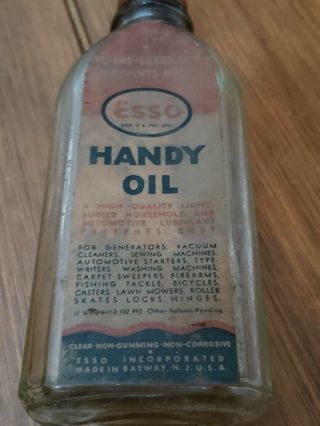 Vintage Esso Handy Oil Glass Bottle With Metal Lid Gas& Oil Advertising