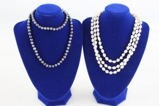 2 X Vintage Opera Length Pearl Necklaces Hand Knotted Inc Peacock,  White (135g)