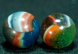 2 Peltier Rainbo Vintage Marbles, .  62 " Hawkeyespicks