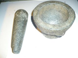 Vintage Medium Stone Mortar And Pestal Herb/spice/medicine Tool -