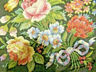 Estate Vintage Needlepoint/ Petit Point Square 13 " X 13.  5 " Flower Print