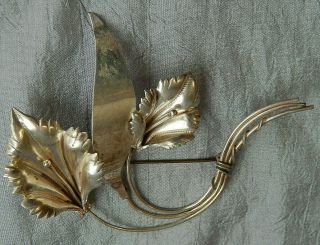 Vintage Sterling Silver Brooch Pin Flower Leaf 117