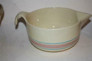 Vintage Mccoy Stoneware Pottery Pink & Blue Stripe On Beige Batter Bowl 129