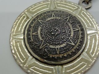 Large Vintage Mexico Sterling Silver Mayan Calendar Necklace Pendant 63 Grams