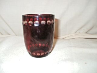 Vintage Ruby Red Cranberry Cut To Clear Glass Tumbler